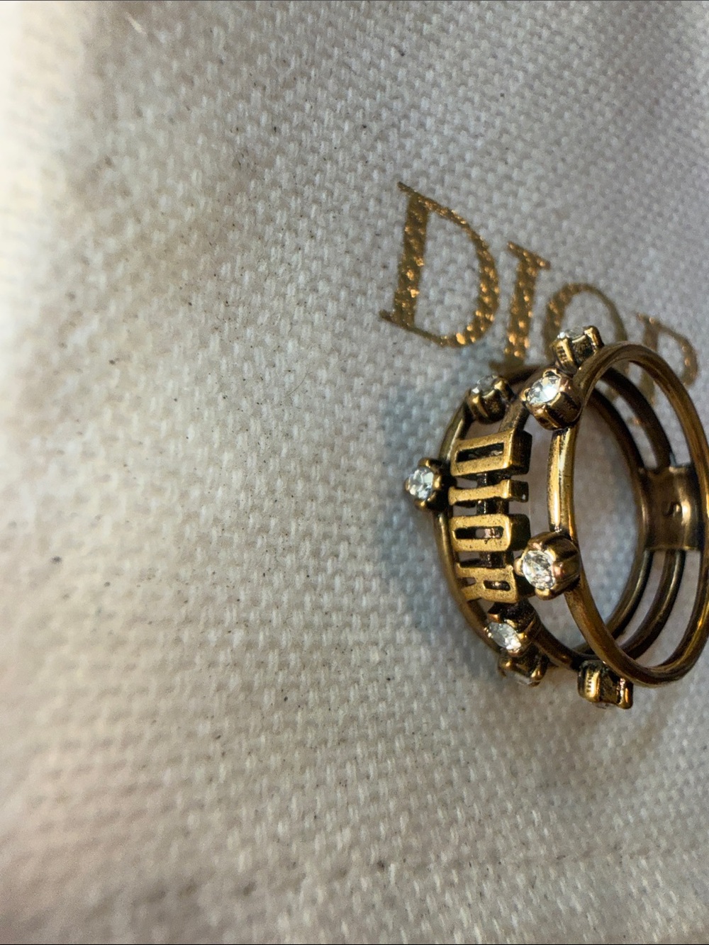 💯 authentic Dior Gold Logo Ring with Crystal Accents - Picture 6 of 8